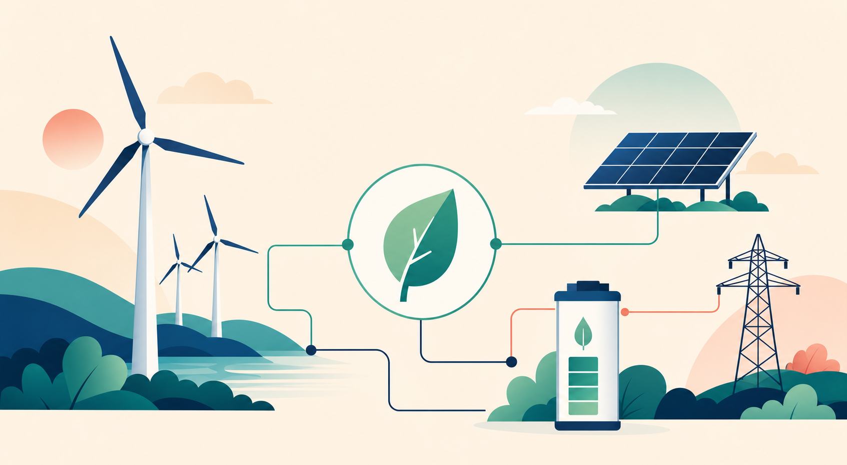 Flat illustration tile for Climate, Energy & CleanTech Market Entry Playbook: Funding, Carbon & Grid in ANZ