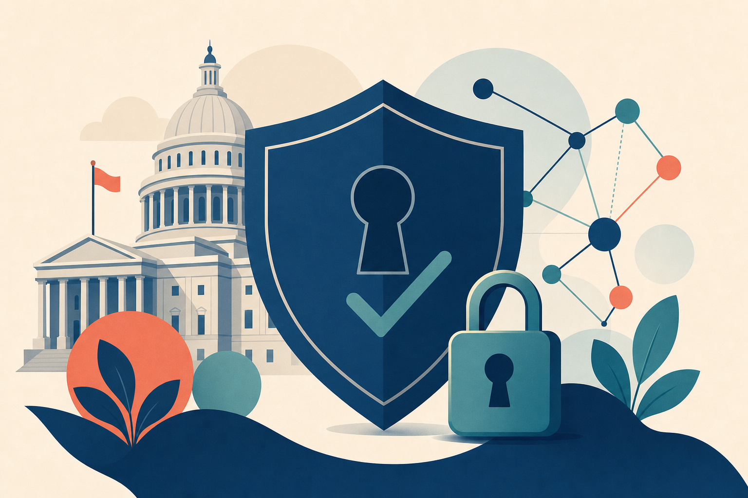 Flat illustration tile for Cybersecurity Market Entry Playbook: Essential Eight, SOCI & Selling to Government in ANZ