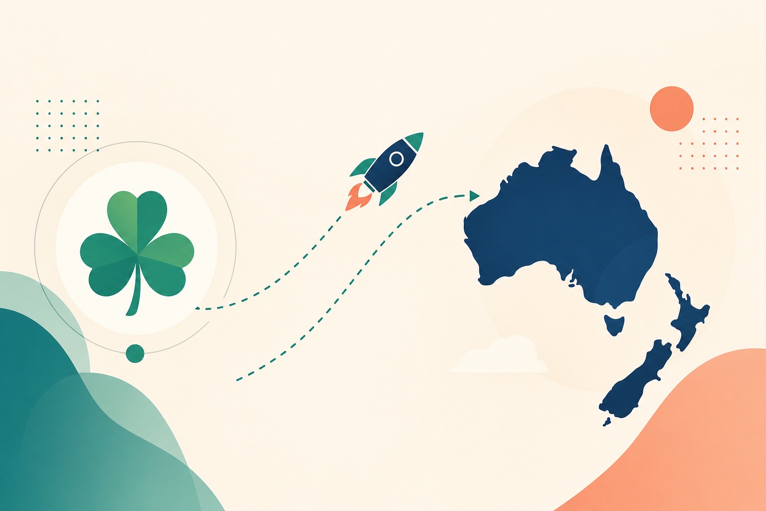 Flat illustration tile for The Irish Tech Founder's Guide to ANZ Expansion